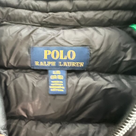 Polo Ralph Lauren Puffer Jacket Kids Boys Girls L/G 14/16  Black & Green Coat - Picture 5 of 8